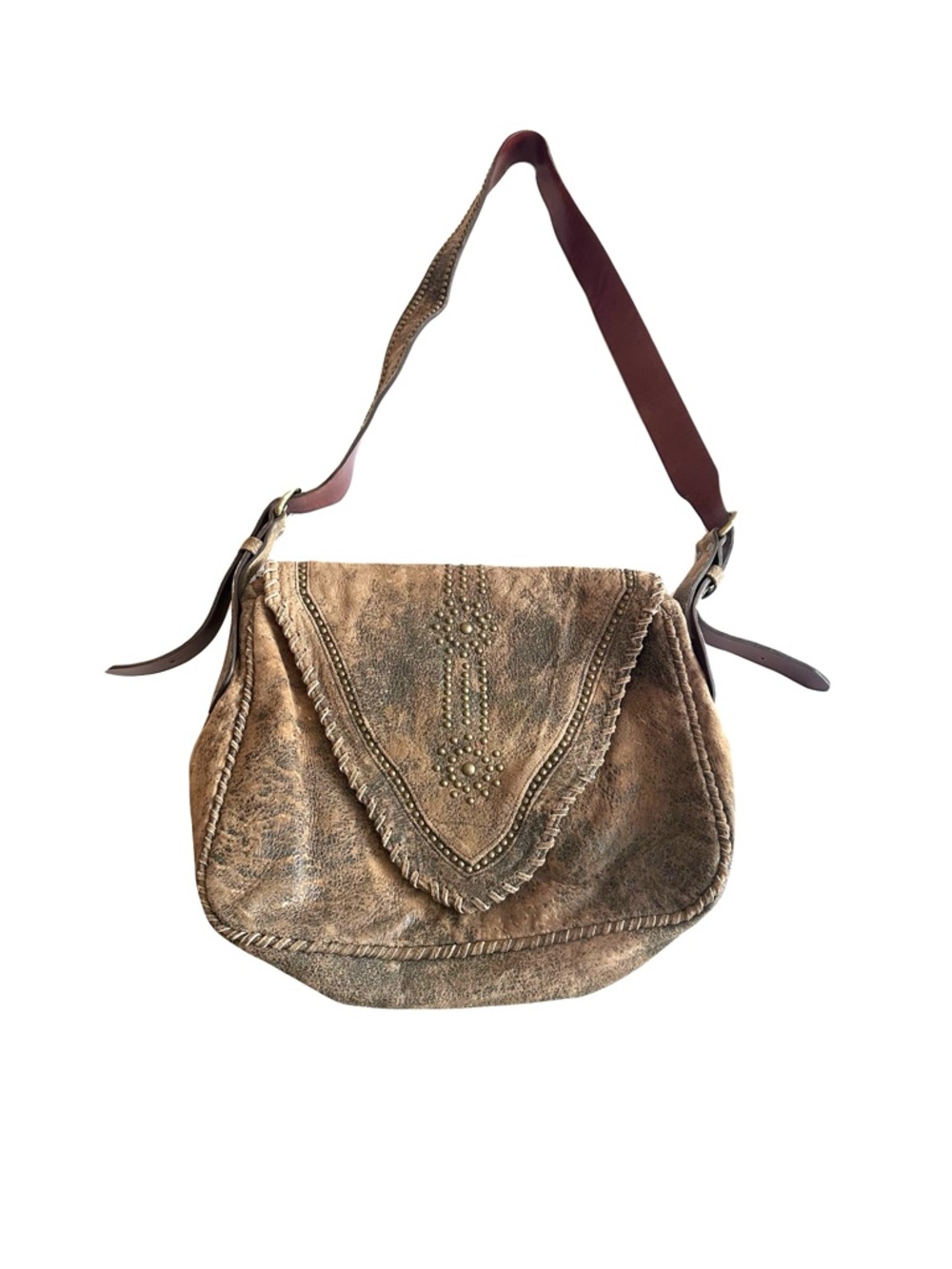 Rare Jose Luis Lambskin Suede Leather Studded Crossbody Messenger Bag - Picture 8 of 9